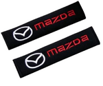Seatbelt Shoulder Pads with Mazda Logo (Pair) - Black Cotton