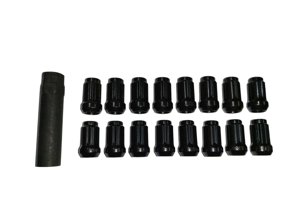 16-Piece Black Spike Lug Nut Set – M12x1.5 – Fits Hyundai Accent / Kia Rio / Mazda 2 / MX3 / MX5 – Lava Autoparts