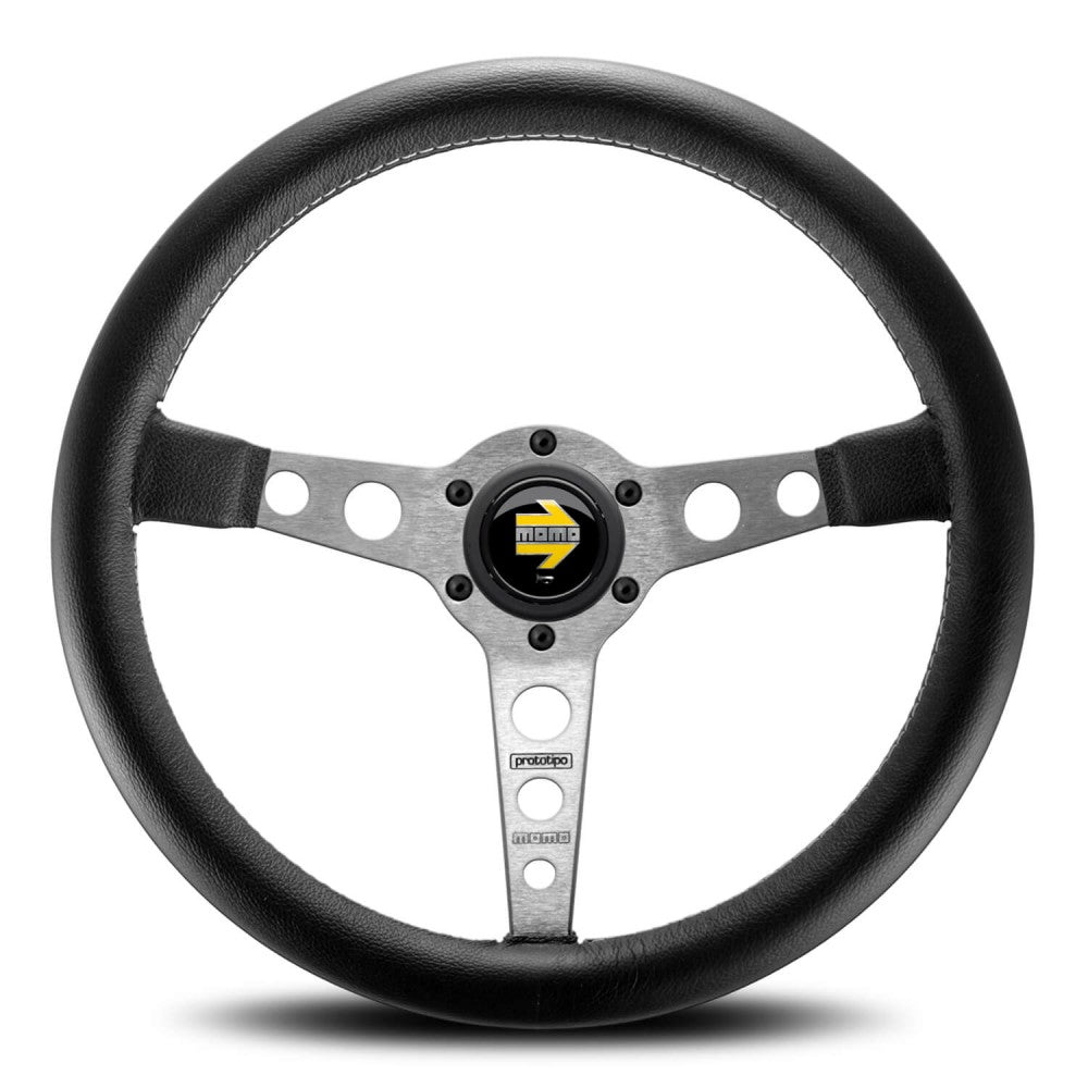 パーツ MOMO PROTOTIPO 350mm MOMO Prototipo 350mm Black/Silver Steering Wheel (NA 1989-1997