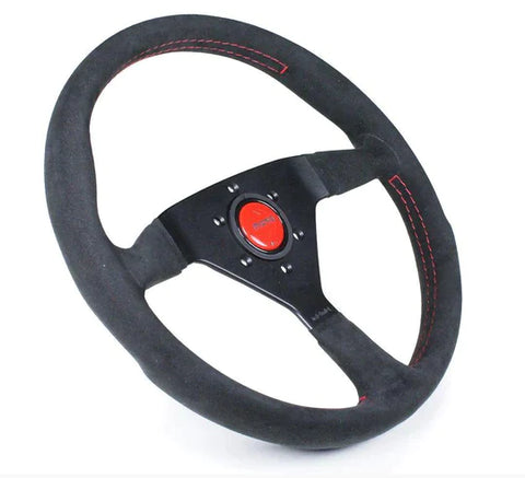 MOMO Montecarlo Alcantara 350mm Black w/Red Stitch Steering Wheel (NA 1989-1997)