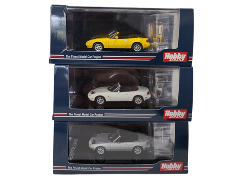 Hobby Japan 1/64 Eunos Roadster Scale Model - White / Yellow / Silver