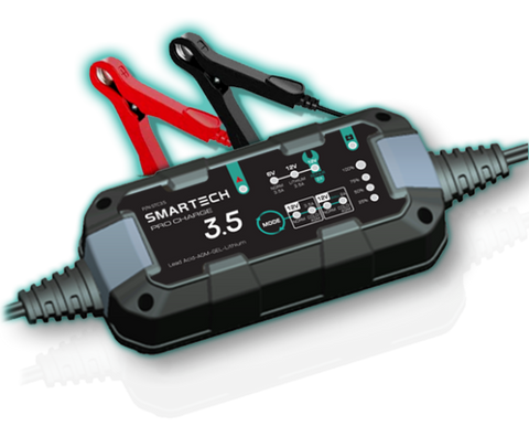 Smartech 6V/12V 3.5A Automatic Car Maintenance Battery Charger Including Lithium - NA/NB/NC/ND