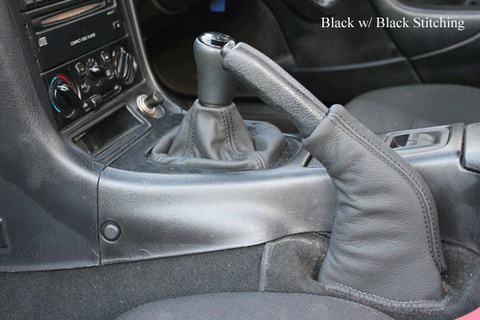 Custom Leather Gear & Handbrake Gaiters With Red Stitching For Mazda MX5 Miata MK1 (1989-1997)