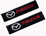 Seatbelt Shoulder Pads with Mazda Logo (Pair) - Black Cotton