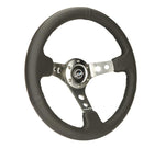 NRG 350mm 3" Deep Dish w/ Holes Gunmetal Black Stitch Leather Steering Wheel