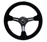 NRG 350mm 3" Deep Dish w/ Slits Black Suede Red Stitch Steering Wheel