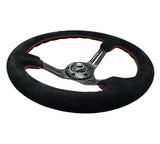 NRG 350mm 3" Deep Dish w/ Slits Black Suede Red Stitch Steering Wheel