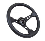 NRG 350mm 3" Deep Dish w/ Holes - Black w/ Black Stitch Leather Steering Wheel
