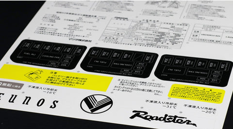 Eunos Roadster Caution Label Sticker Sheet - Genuine Mazda (NA 1989-1997)